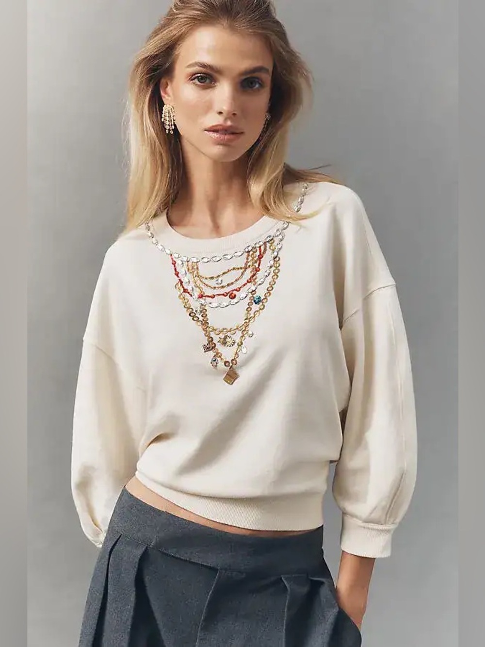 Maeve Bubble Sleeve Crop Cotton Sweater Size Xs